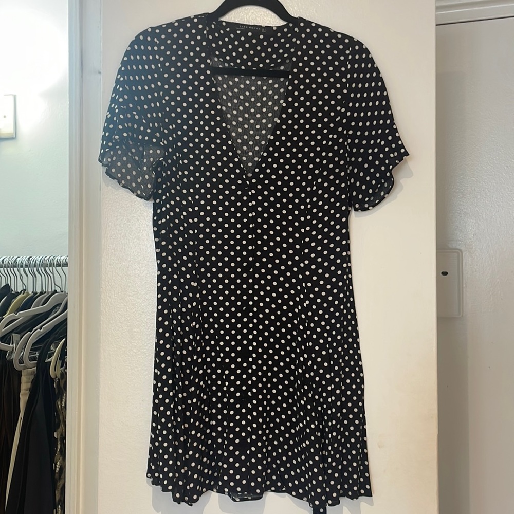 Zara black and white polka dot mini dress